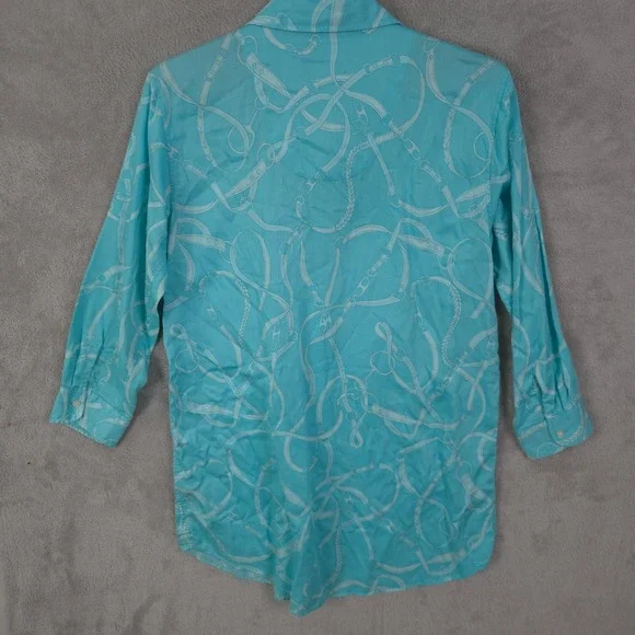 Lauren Ralph Lauren Button Up Shirt Dress Long Sleeve Top Crest Geometric Large - Picture 2 of 15